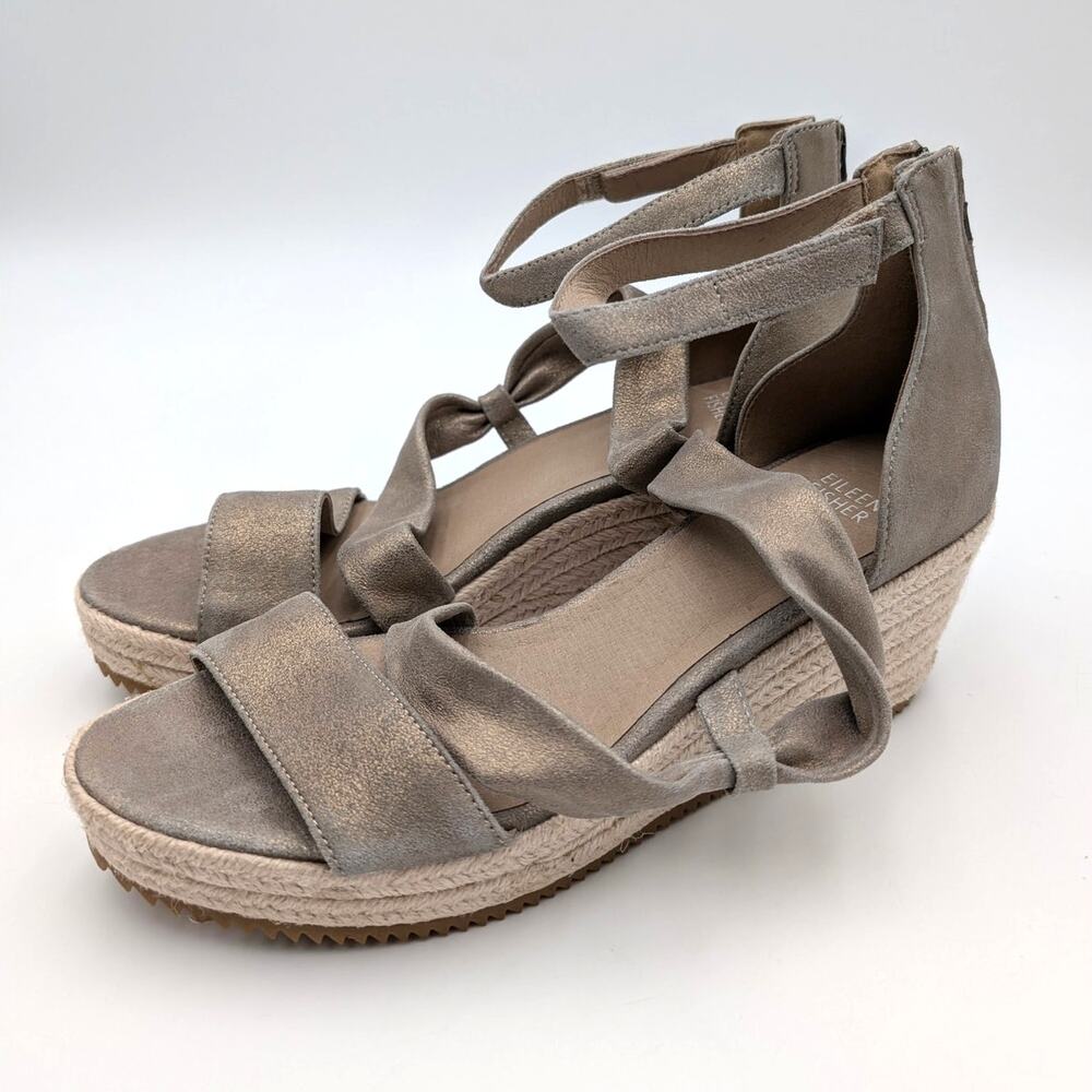 Eileen Fisher Wisp Espadrille Wedge Sandals Women's Metallic Size US10 EU40.5